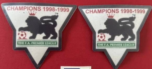 manchester united 1998-1999 treble football shirt sleeve patches badges champions lextra senscilia