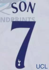 SON #7 Champions League Spurs Player Size  Nameset for football shirt